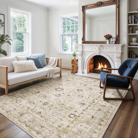Oriental Weavers Windham Hand-Made Wool Blend Area Rug - WIN02-8' x 10' - in Beige/Gold - Vintage Inspired, Hand-Made Wool Blend Rugs, Dining, Living Room Rug