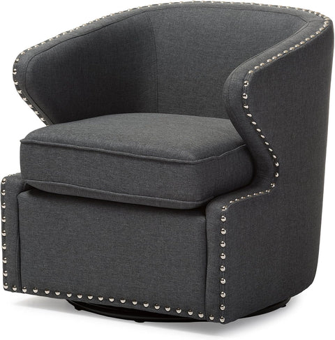 Baxton Studio Finley Mid Century Modern Fabric Upholstered Swivel Armchair, Grey