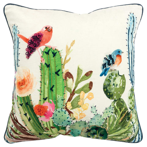 Rizzy Home 20" x 20" Poly Pillow with Cotton Cover-Botanical with Birds-Multi