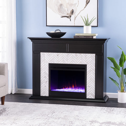SEI Furniture Torlington Color Changing Marble Tiled Fireplace - Black