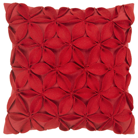 Rizzy Home | T07925 | Poly Fill Decorative Pillow | 18"x18" Red/Pink/ Solid Botanical Petals