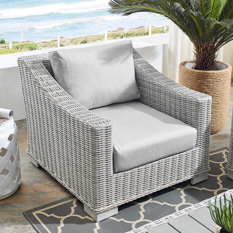 Modway Conway Sunbrella Outdoor Patio Wicker Rattan, Armchair, Light Gray Gray