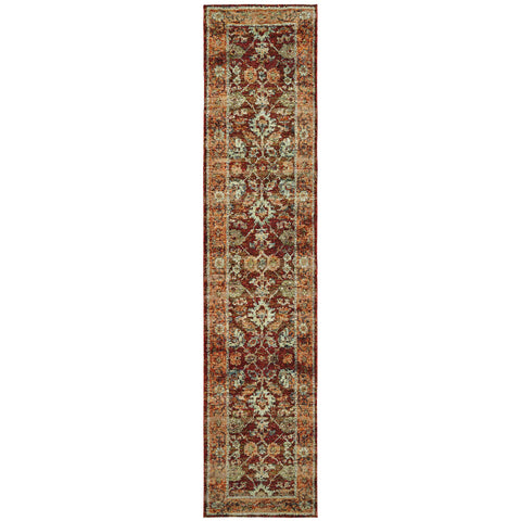 Oriental Weavers Andorra Area Rug - 7154A - 2'6" x 12' - in Red/Gold - Vintage Inspired, Stain Resistant, Family and Pet Friendly, Entryway, Hallway Runner Rug