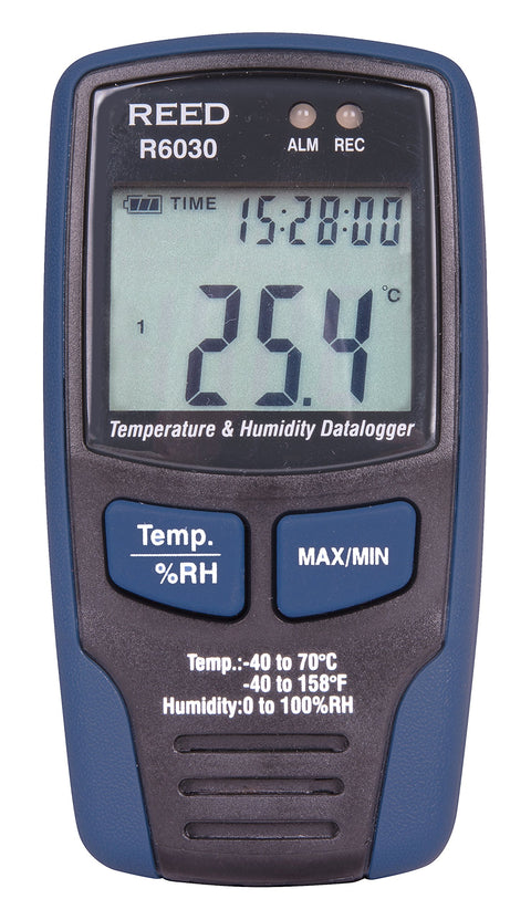 REED Instruments R6030 Temperature and Humidity Datalogger, -40 to 158°F (-40 to 70°C), 0-100%RH with NIST Calibration Certificate