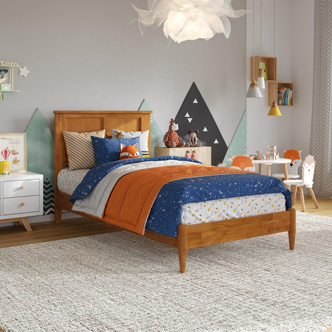 AFI, Charlotte Twin Solid Wood Low Profile Platform Bed, Light Toffee