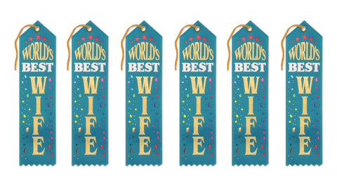 Beistle 6-Piece World's Best Wife Award Ribbons, 2 by 8-Inch