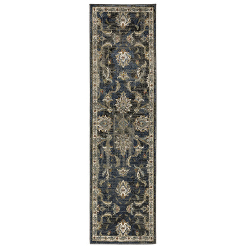 Oriental Weavers Venice Area Rug - 4333B - 2'3" x 7'6" - in Charcoal/Blue - Vintage Inspired, Stain Resistant, Family and Pet Friendly, Entryway, Hallway Runner Rug