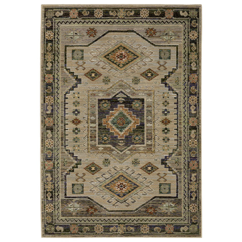 Oriental Weavers Andorra Area Rug - 2442D - 3'3" x 5'2" - in Grey/Green - Vintage Bohemian Style, Stain Resistant, Family and Pet Friendly, Entrway, Bedroom Rug
