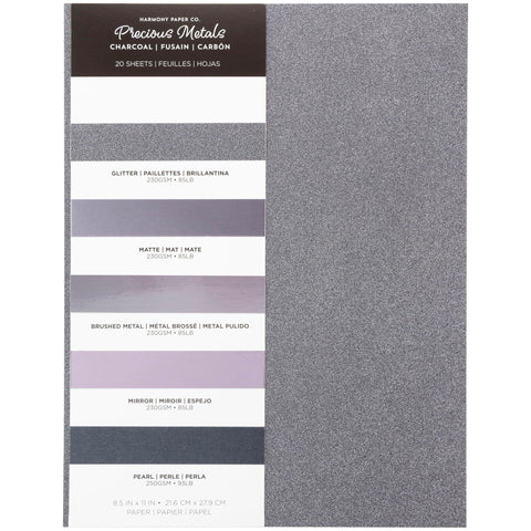 Shimmer Cardstock Paper 8.5 x 11- Assorted Glitter, Metallic, and Pearl Sheets for Crafts, Scrapbooking, Card Making - 20 Pack, 85lb Heavyweight, 230 GSM, Charcoal