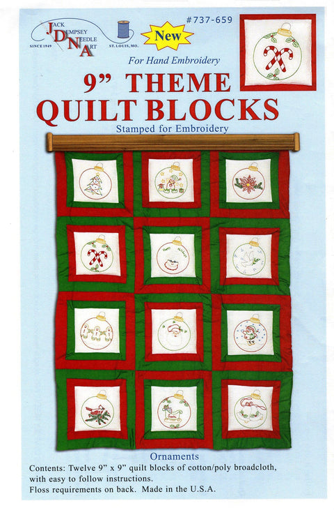 Jack Dempsey Themed Stamped White Quilt Blocks, 9-Inch by 9-Inch, Ornaments, 12-Pack