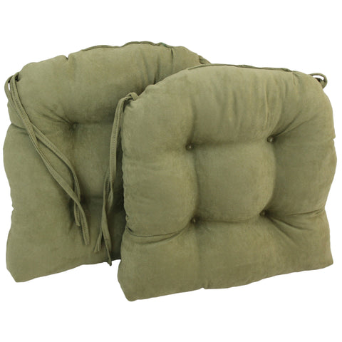 Blazing Needles Solid Microsuede U-Shaped Tufted Chair Cushions (Set of 2), 16", Sage Green