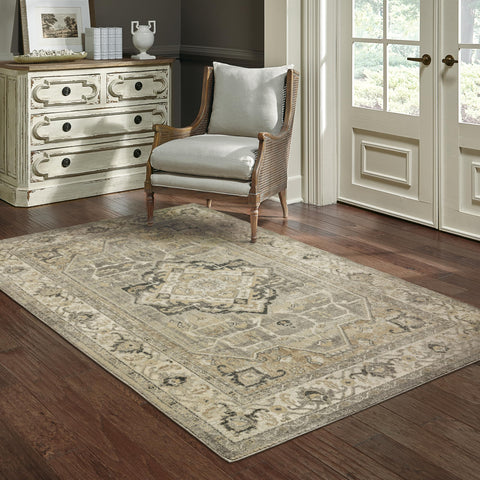 Oriental Weavers Florence Area Rug - 1805X - 7'10" x 10'10" - in Beige/Grey - Vintage Inspired, Stain Resistant, Family and Pet Friendly, Dining, Living Room Rug