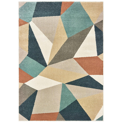 Oriental Weavers Carson Area Rug - 9659B - 2' x 3' - in Blue/Orange - Modern Style, Stain Resistant, Family and Pet Friendly, Entryway, Bathroom Accent Rug