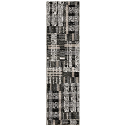 Oriental Weavers Atlas Area Rug - 752C0-2'6" x 12' - in Black/Grey - Modern Style, Stain Resistant, Family and Pet Friendly, Entryway, Hallway Runner Rug