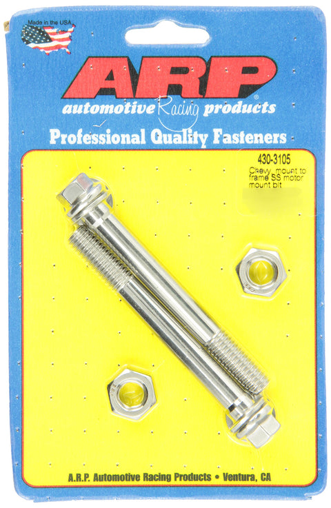 ARP Motor Mount Bolt Kit, Hex Head, Stainless, Polished, Mount to Frame, GM V6 / V8, Pair