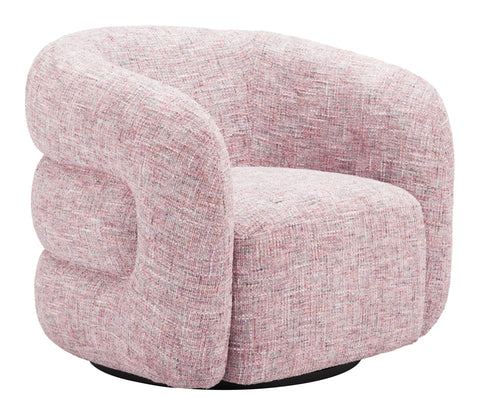 Zuo Refine Swivel Chair Pink Tweed, Pink Accent Chair, Modern Style, Textured Weave, Armrest Support, Plywood, Indoor Living, 32.5" W x 30.3" D x 27.6" H, Non-Stackable