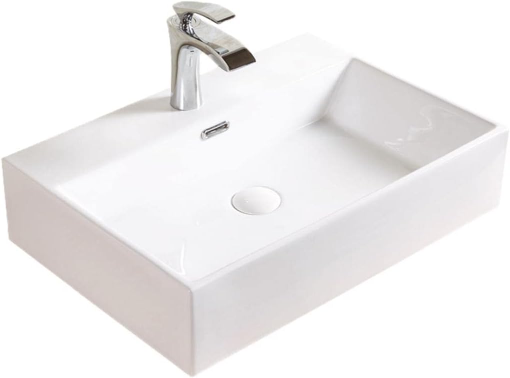 Xander Over the Counter Rectangular Vessel Ceramic Basin Sink, Glossy White Finish