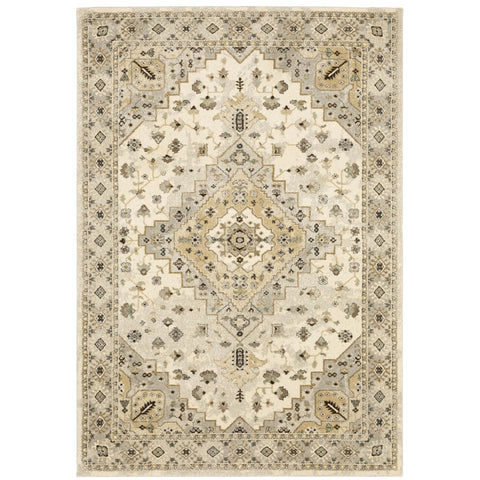 Oriental Weavers Florence Area Rug - 4332X - 5'3" x 7'6" - in Beige/Grey - Vintage Inspired, Stain Resistant, Family and Pet Friendly, Bedroom, Office Rug