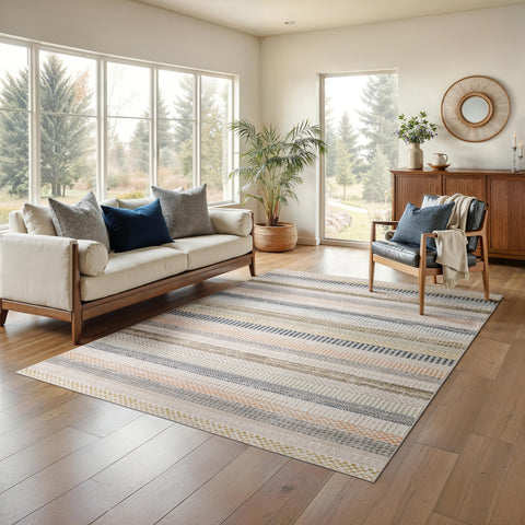 Oriental Weavers Row Cavett Area Rug - CAV08-9'10" x 13' - in Ivory/Multi - Modern Cottage Style, Stain Resistant, Family and Pet Friendly, Family, Dining, Living Room Rug