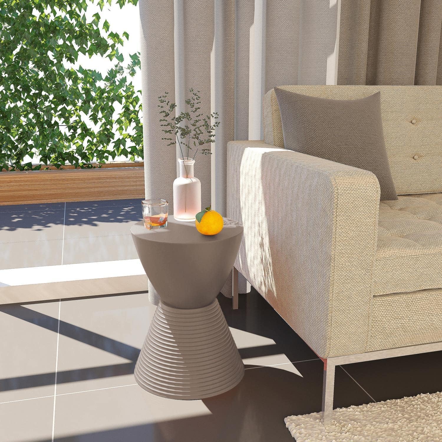 LeisureMod Boyd Modern Accent Side Table End Table Indoor and Outdoor Use, 16.75" H x 11.75" W x 11.75" D (Taupe)