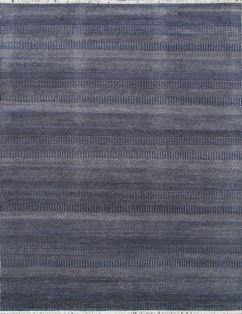 Pasargad Home Transitional Collection Hand-Knotted Navy/Silver Living Room Area Rug- 6' 1'' X 9' 3''