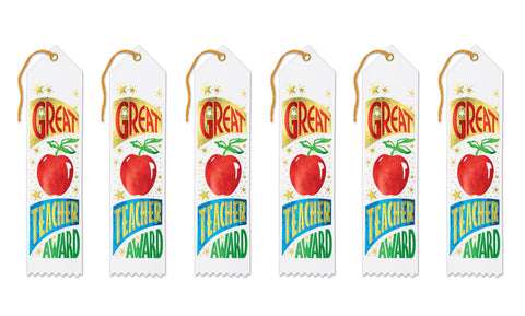 Beistle Great Teacher Award Ribbons, 2 by 8-Inch, 6-Pack