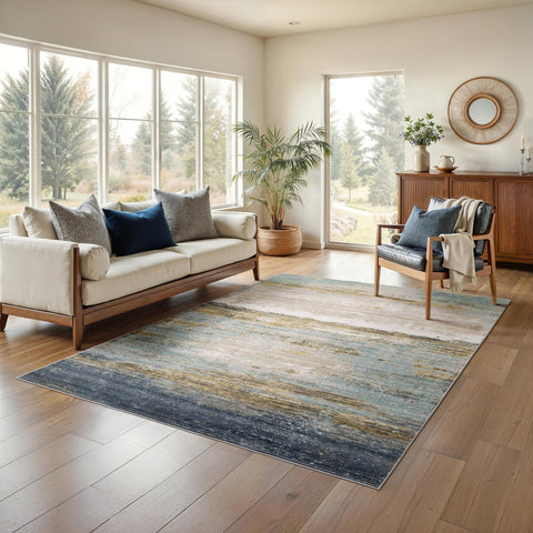 Oriental Weavers Cavett Area Rug - CAV09-6'7" x 9'6" - in Blue/Beige - Modern Style, Stain Resistant, Family and Pet Friendly, Dining, Living Room Rug