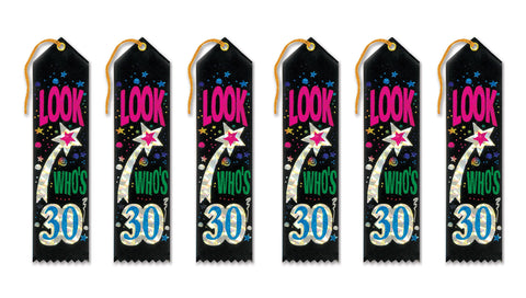 Beistle 6-Pack Look Who's 30 Award Ribbon, 2-Inch by 8-Inch