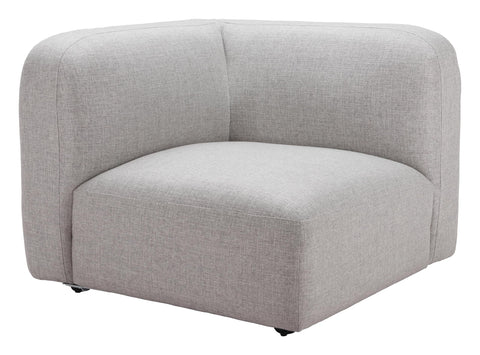 Zuo Biak Corner Chair Gray, Gray Sectional, Modern Style, Plain Fabric, Comfy and Durable Polyester Fabric, Plywood, Indoor Living, 36.2" W x 36.2" D x 28" H, Non-Stackable