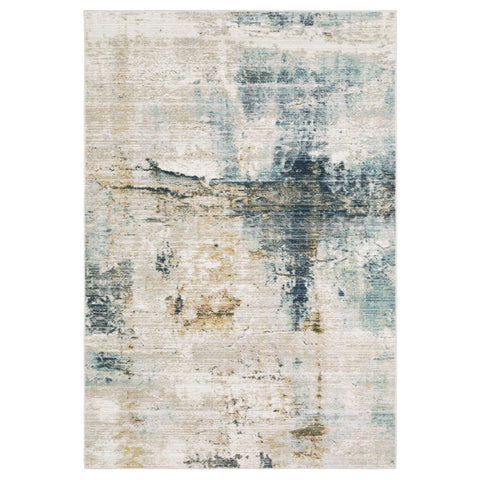 Oriental Weavers Cavett Area Rug - CAV03-5'3" x 7'6" - in Ivory/Blue - Modern Style, Stain Resistant, Family and Pet Friendly, Bedroom, Office Rug