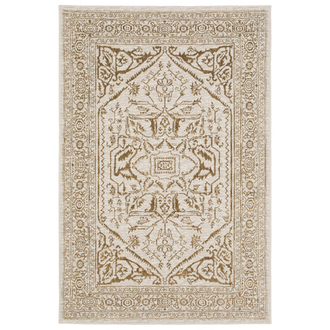 Oriental Weavers Intrigue Area Rug - INT03-6'7" x 9'6" - in Ivory/Gold - Vintage Inspired, Stain Resistant, Family and Pet Friendly, Dining, Living Room Rug