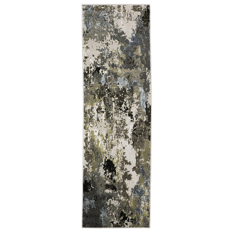 Oriental Weavers Caravan Area Rug - 502Z8-2'3" x 7'6" - in Grey/Green - Modern Style, Stain Resistant, Family and Pet Friendly, Entryway, Hallway Runner Rug