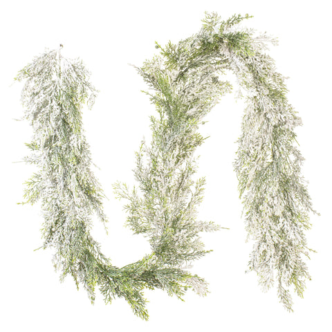 Vickerman Everyday 75" Indoor Artificial Snowy Cedar Garland - Snow Covered Cedar Garland - Decoration of Durable Polyester - Maintenance Free