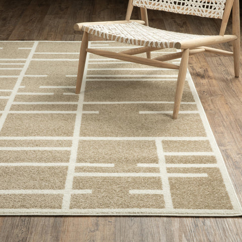 Oriental Weavers Quinn QUI04 - Machine Woven Area Rug - 7'10" x 10' - in Beige/Ivory - Modern Style Living Room, Family Room, Dining Room Rug