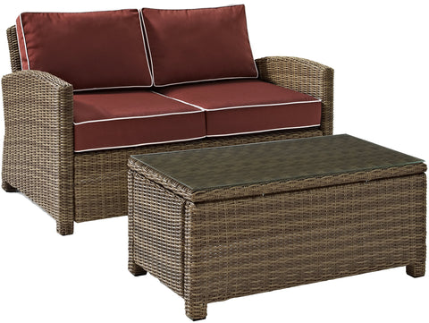 Bradenton 2Pc Wicker Outdoor Loveseat Patio Furniture Set Sangria/Weathered Brown - Loveseat & Coffee Table