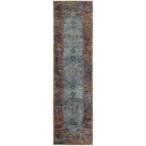 Oriental Weavers Andorra Area Rug - 7139A - 2'3" x 8' - in Blue/Multi - Vintage Inspired, Stain Resistant, Family and Pet Friendly, Entryway, Hallway Runner Rug