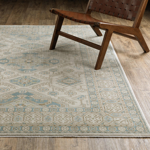 Oriental Weavers Maeve Area Rug - MAE05-9'10" x 12'10" - in Beige/Teal - Vintage Inspired, Stain Resistant, Family and Pet Friendly, Family, Dining, Living Room Rug