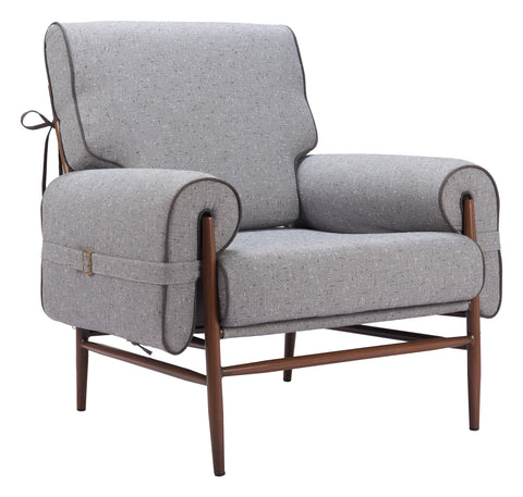 Zuo Klem Accent Chair Gray, Gray Accent Chair, Modern Style, Textured Weave, Powder Coated Steel Leg, Plywood, Indoor Living, 33.5" W x 35" D x 37" H, Non-Stackable