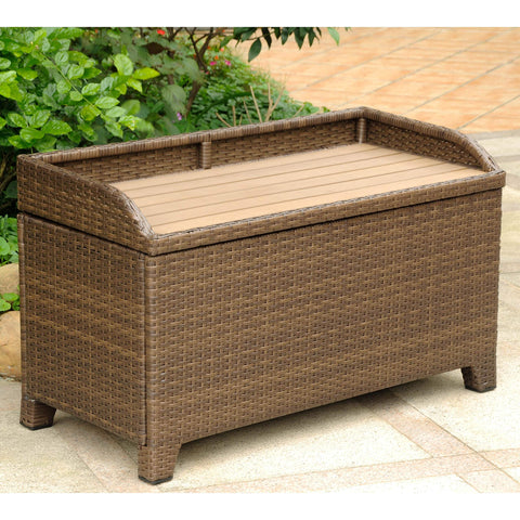 International Caravan Wicker Resin/Aluminum Patio Bench with Storage