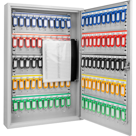 Barska 100-Position Key Lock Box – Solid Steel Key Cabinet with Numbered Hooks, Key Log Sheet, Color Tags & Index Chart – Wall-Mount Organizer, Grey Finish