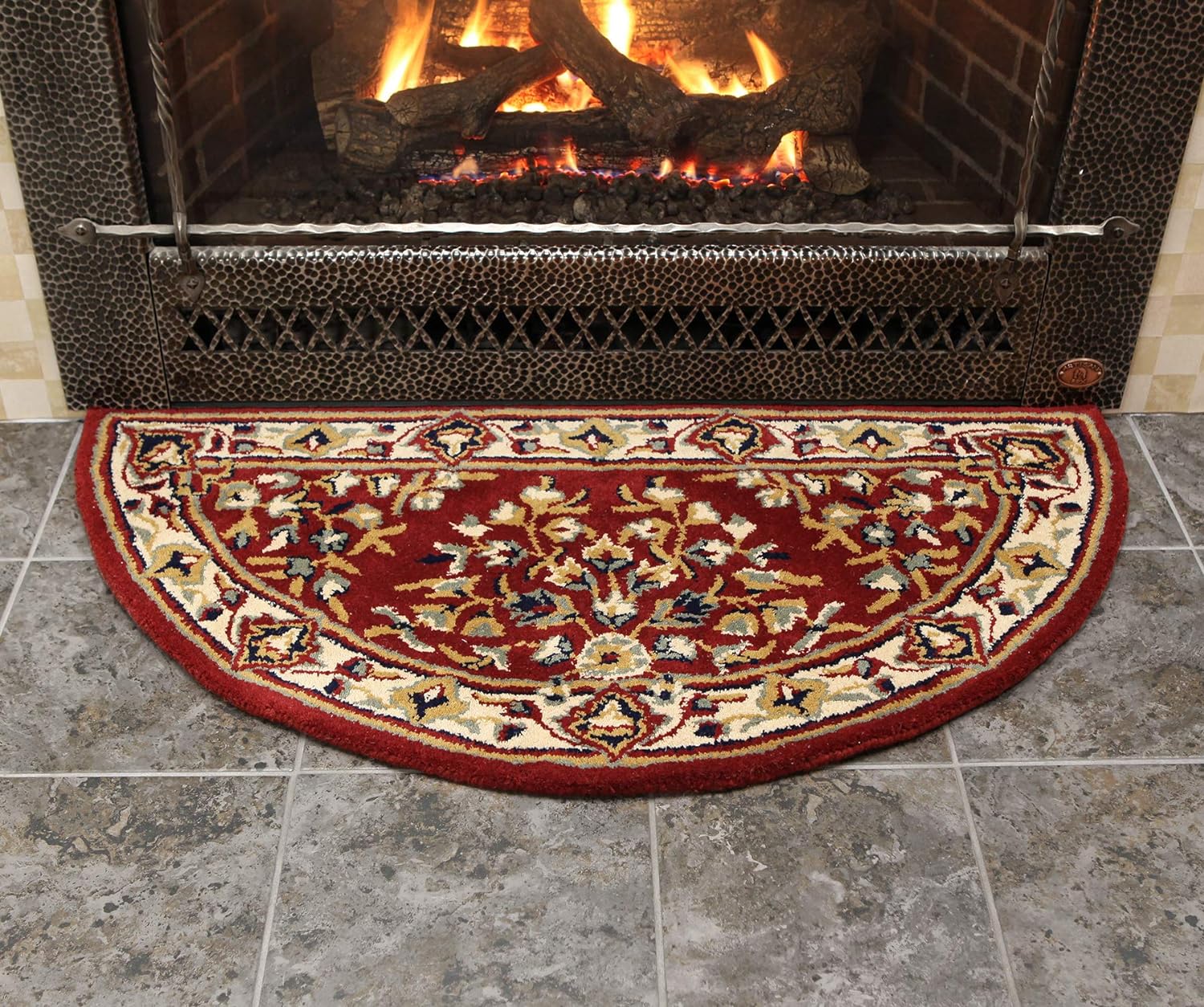 Minuteman International Burgundy Oriental Wool Hearth Rug, Half Round