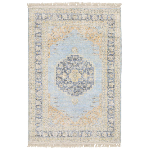 Oriental Weavers Malabar Hand-Made Area Rug - 45306-10' x 13' - in Blue/Beige - Vintage Inspired, Hand-Made Rugs, Family, Dining, Living Room Rug
