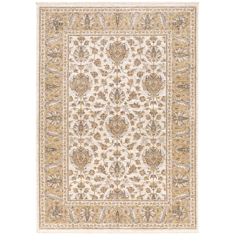 Oriental Weavers Maharaja Area Rug - 5091W - 9'10" x 12'10" - in Ivory/Gold - Vintage Inspired, Stain Resistant, Family and Pet Friendly, Family, Dining, Living Room Rug