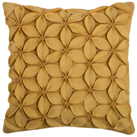 Rizzy Home | T07926 | Poly Fill Decorative Pillow | 18"x18" Yellow/Brown/Neutral Solid Botanical Petals