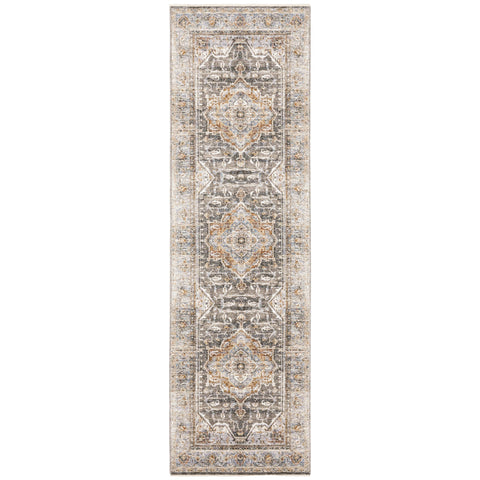 Oriental Weavers Maharaja Area Rug - 1803X - 2'3" x 7'6" - in Grey/Blue - Vintage Inspired, Stain Resistant, Family and Pet Friendly, Entryway, Hallway Runner Rug