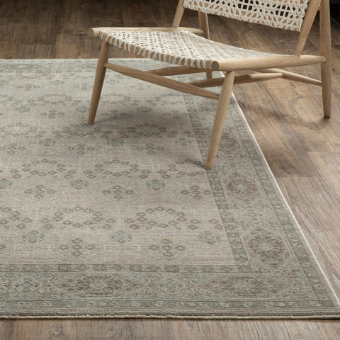 Oriental Weavers Keaton KEA04 - Machine-Woven Area Rug - 2'3" x 7'6" - in Beige/Green - Traditional Style Hallway, Entryway, Kitchen, Bathroom Rug