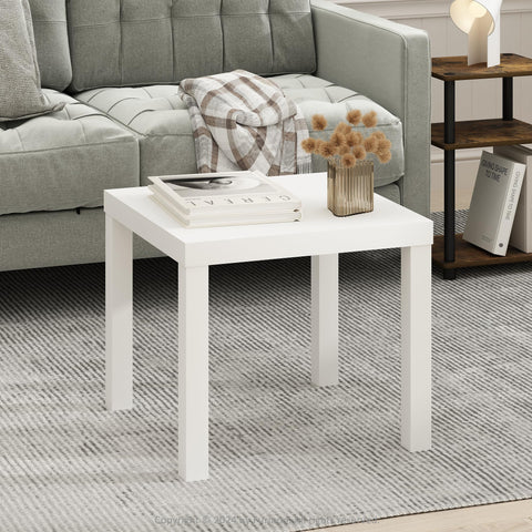 Furinno Classic Coffee Table, Square Modern Coffee Table with Triple Thick Tabletop, Simple Side Table with 4 Legs, for Living Room, Bedroom, Home Office, White