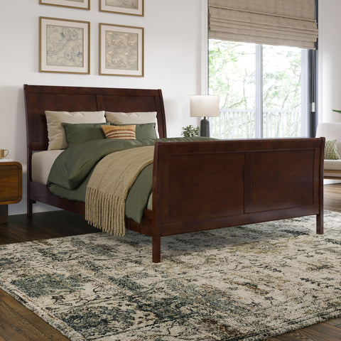 AFI, Valencia Full Solid Wood Low Profile Sleigh Platform Bed with Matching Footboard, Walnut