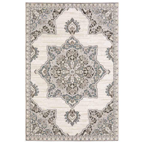Oriental Weavers Ellington Area Rug - ELL01-6'7" x 9'6" - in Grey/Blue - Vintage Inspired, Stain Resistant, Family and Pet Friendly, Dining, Living Room Rug