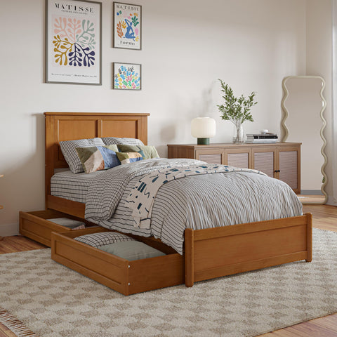AFI, Felicity Twin XL Platform Bed with Panel Footboard & Storage Drawers, Light Toffee